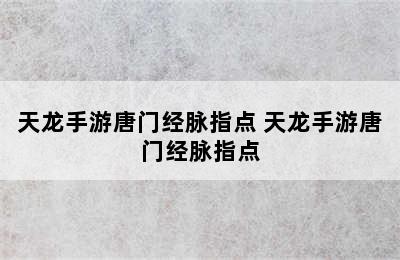 天龙手游唐门经脉指点 天龙手游唐门经脉指点